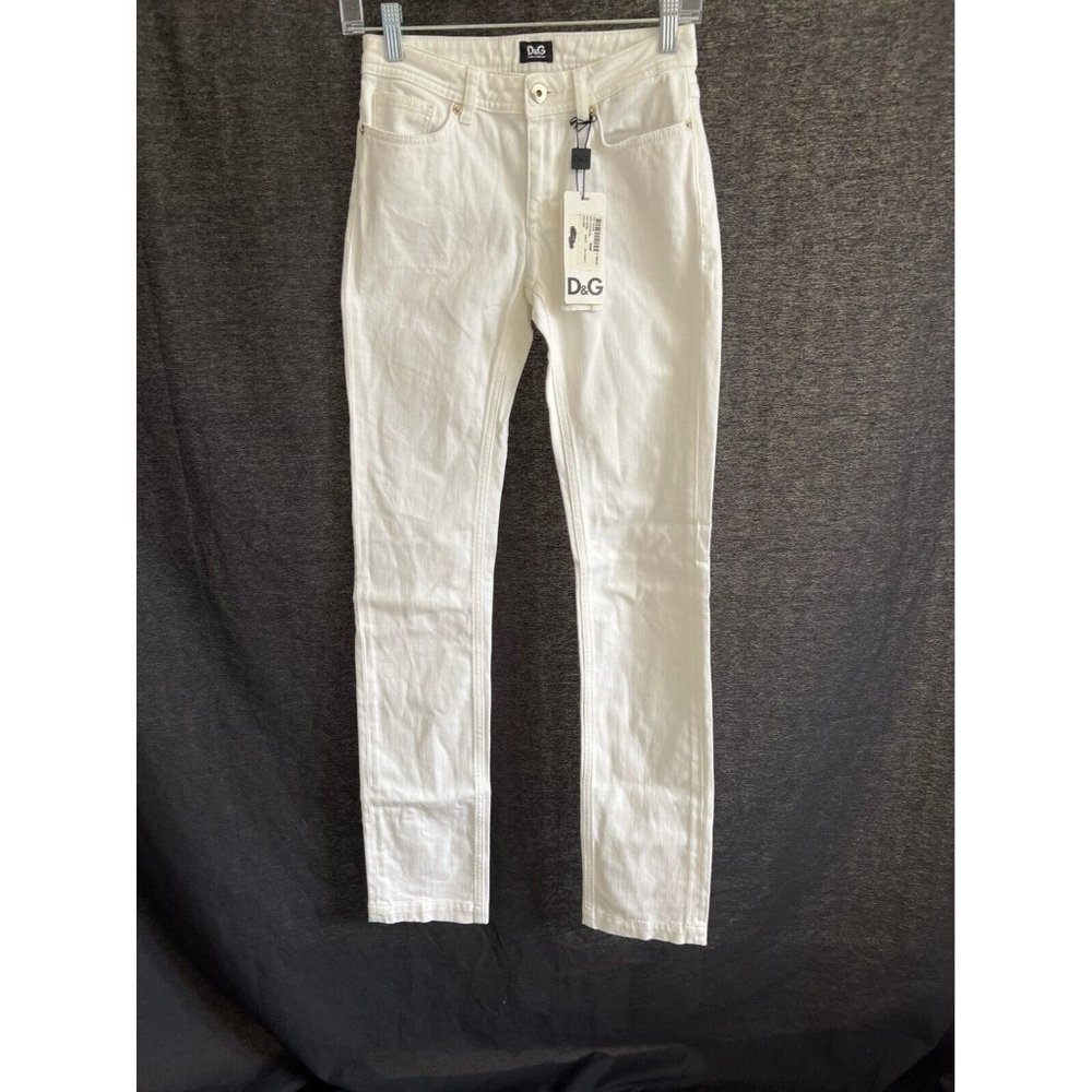 $795 Dolce Gabbana Jeans Pants Wide Leg Mid Rise White Sz  US 24